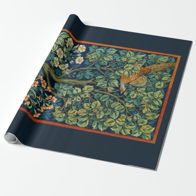 WRAPPING PAPER : WILLIAM MORRIS : PHEASANT (Unrolled)