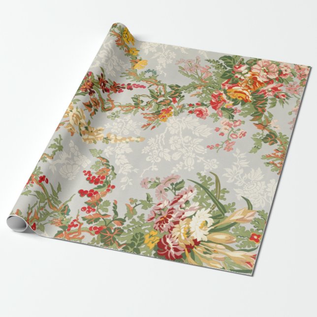 Wrapping paper with a floral vintage illustration (Unrolled)