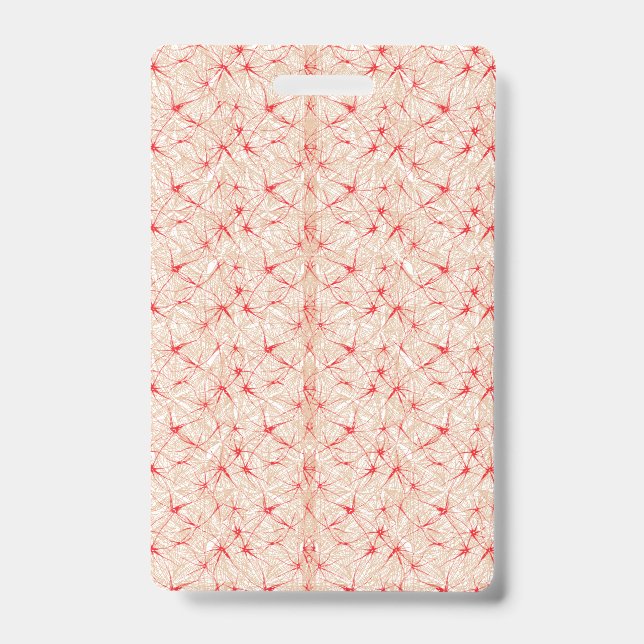 Wrapping paper with a repeating pattern of red, or ID badge (Front)