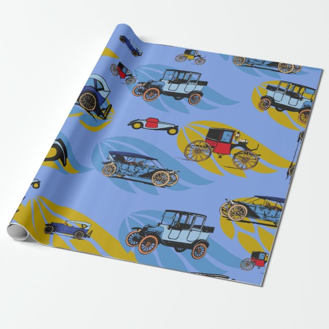Wrapping Paper with antique cars(GRAND DAD)  (Unrolled)