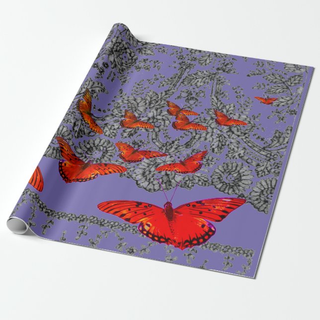 Wrapping Paper WITH ANTIQUE LACE PATTERN IN PURPLE (Unrolled)