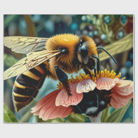 Wrapping Paper with Bee Collecting Pollen