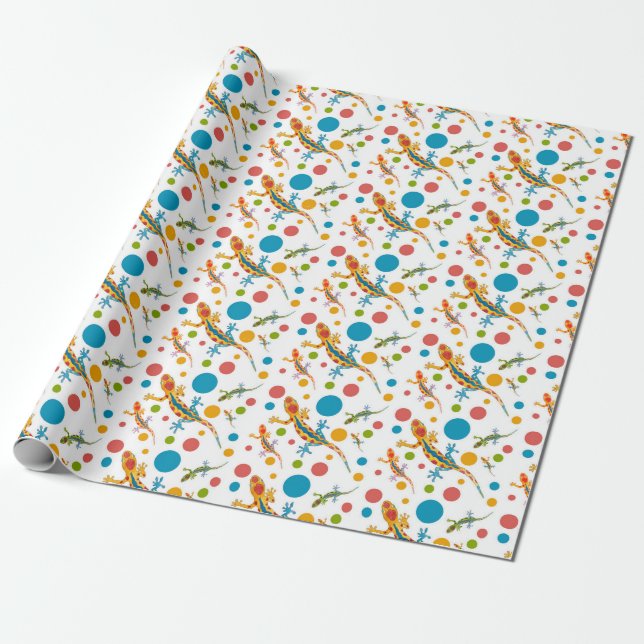 Wrapping paper with colourful gecko design (Unrolled)