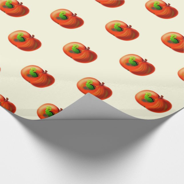 Wrapping Paper with Happy Apple Worm (Corner)