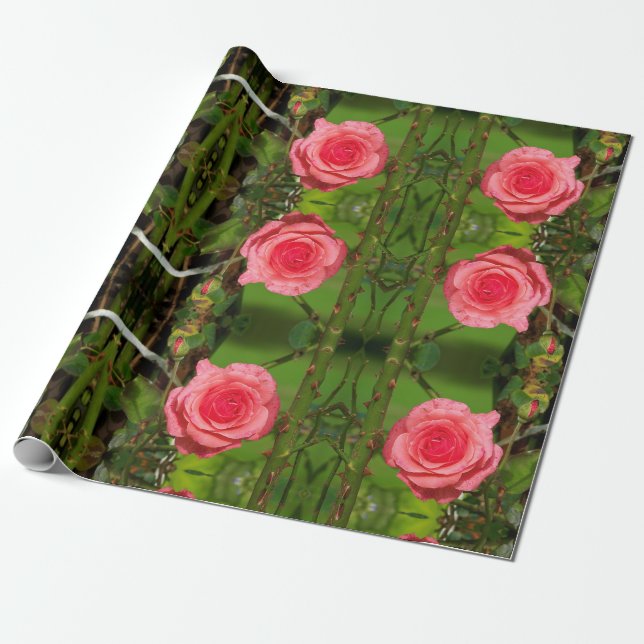 Wrapping Paper with pink roses (Unrolled)
