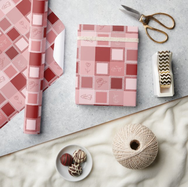 wrapping paper with squares, lace and roses (Crafts)