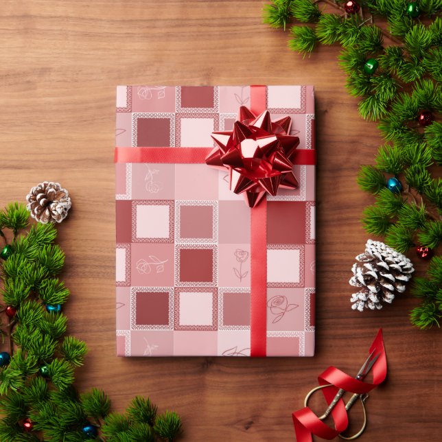 wrapping paper with squares, lace and roses (Holiday Gift)