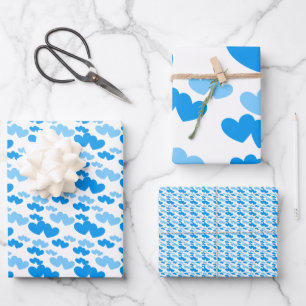 Wrapping sheets Blue heart pattern