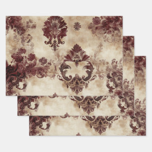Wrapping Wallpaper Vintage Style Burgundy Motifs  Paper Sheet