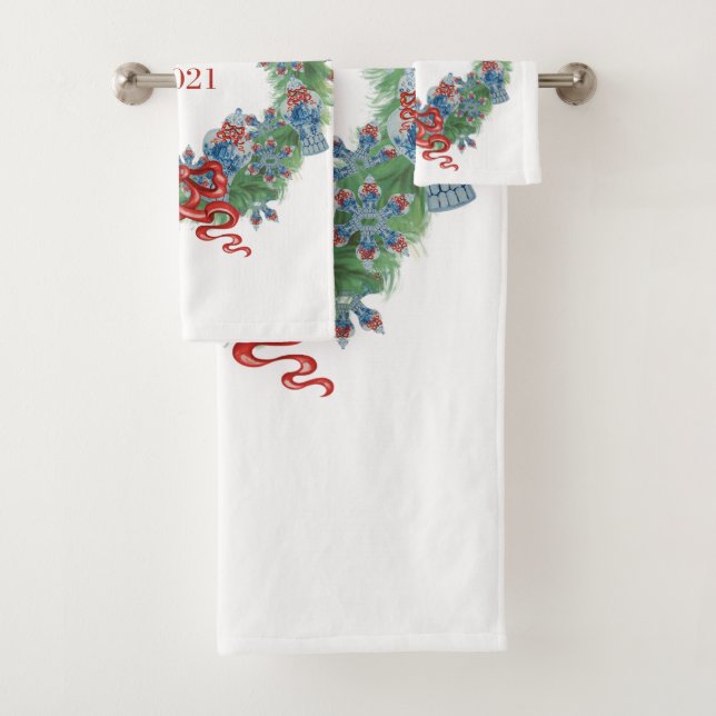Wreath 2021 Christmas Ginger Jar  Bath Towel Set (Insitu)