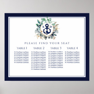 Wreath Anchor Monogram Navy Wedding Seating Chart