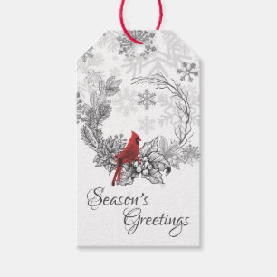 Wreath and Red Bird Season's Greetings Holiday Gift Tags