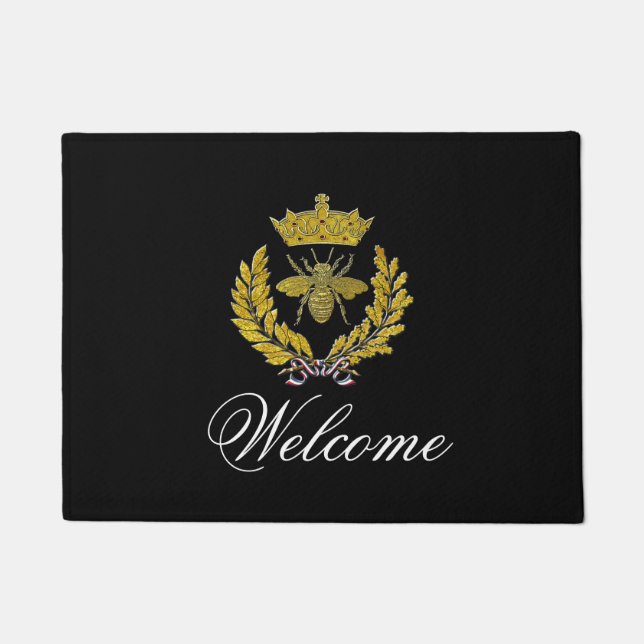 Wreath & Bee & Crown Your Colour & Greeting Doormat (Front)