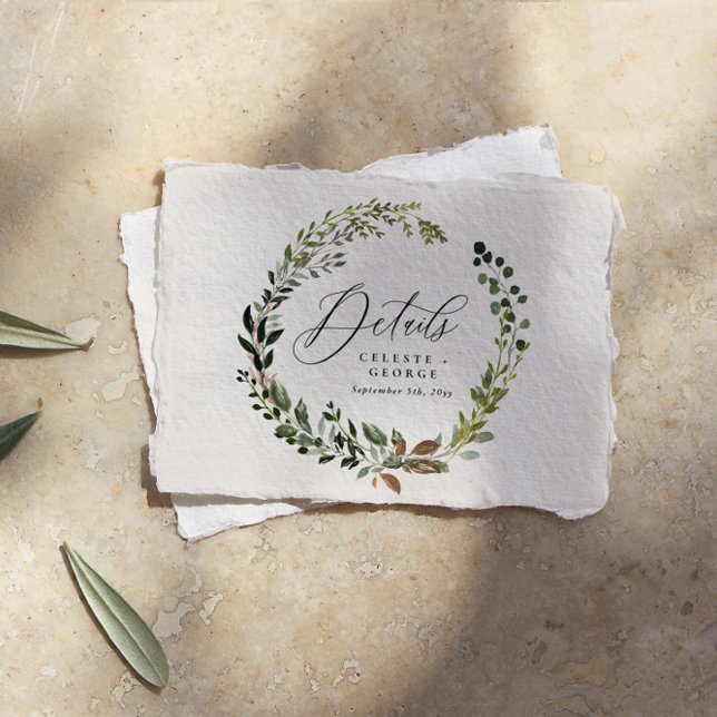 Wreath botanical barn rustic cream wedding details card (Creator Uploaded)