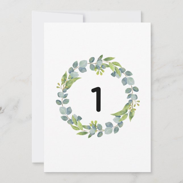 Wreath Botanical Wedding Table Number (Front)