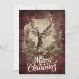 Wreath Buck & Woodland Christmas Charm Holiday Card