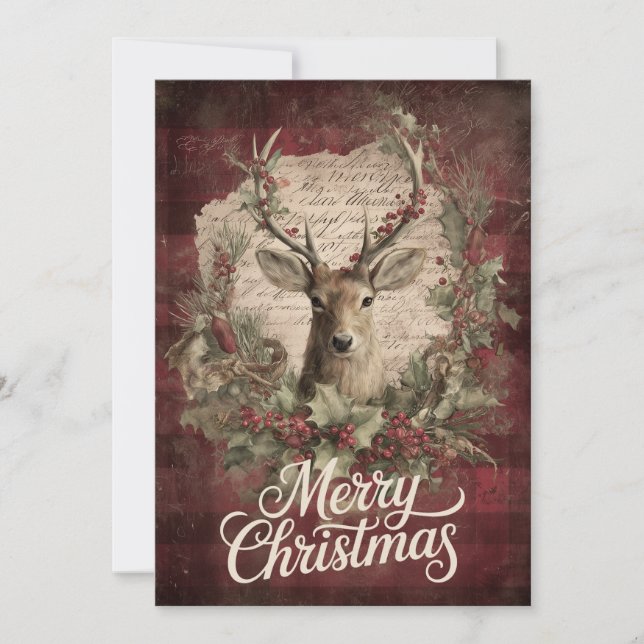 Wreath Buck & Woodland Christmas Charm Holiday Card (Front)