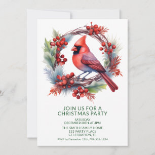 Wreath Cardinal with Green Font Party Invitation