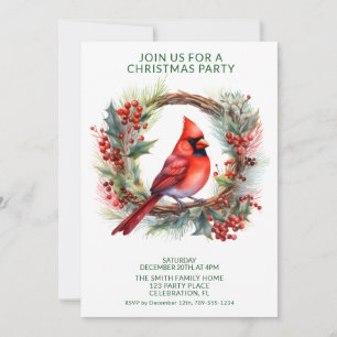 Wreath Cardinal with Green Font Party Invitation