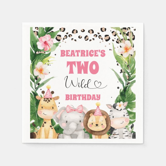 Wreath Cheetah Print Safari Birthday Paper Napkin (Front)