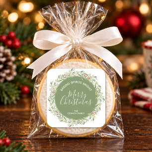 Wreath Christmas Baking Spirits Bright Square Sticker