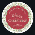 Wreath Christmas Homemade Holiday Baking Classic Round Sticker<br><div class="desc">Beautiful "Sweet Holiday Wishes" stickers to label your Christmas holiday homemade goods,  cookies,  candy,  treats,  party favours and more featuring a winter greenery and berries wreath,  Merry Christmas and your name in chic lettering.</div>