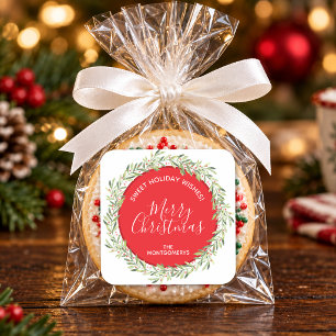 Wreath Christmas Homemade Holiday Baking Square Sticker