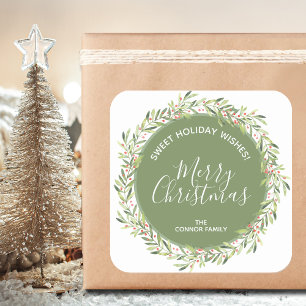 Wreath Christmas Homemade Holiday Baking Square Sticker