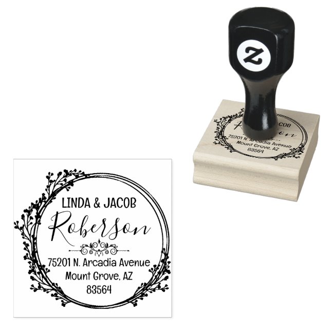 Wreath Couple Return Address Rubber Stamp (Stamped)