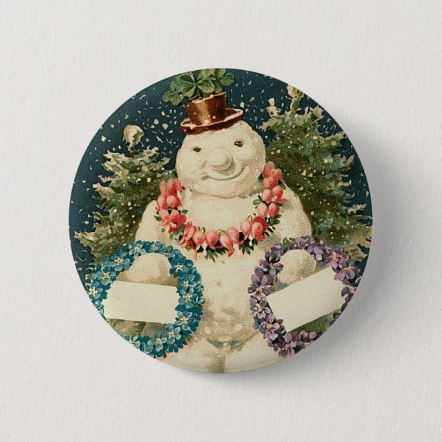 Wreath Decorated Snowman 6 Cm Round Badge (Front)