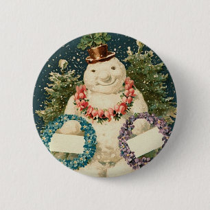Wreath Decorated Snowman 6 Cm Round Badge