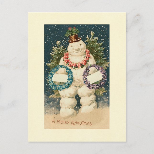 Wreath Decorated Snowman Postcard (Front)
