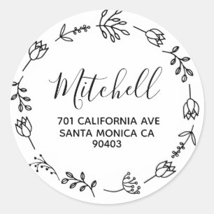 wreath design family address classic round sticker