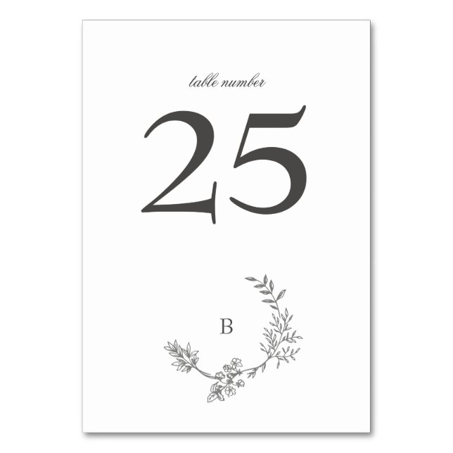 Wreath Elegant Floral Wreath Minimal Monogram Table Number (Front)