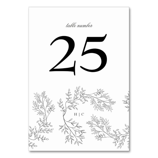Wreath Elegant Floral Wreath Minimal Monogram Table Number (Front)