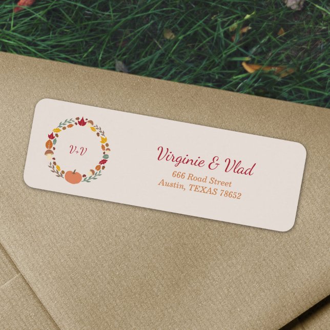 Wreath & Fall Wedding Return address label (Wreath & Fall Wedding Return address label)