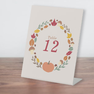Wreath & Fall Wedding Table Numbers Pedestal Sign