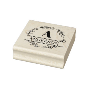 Wreath Family Name Initial Monogram Stamp