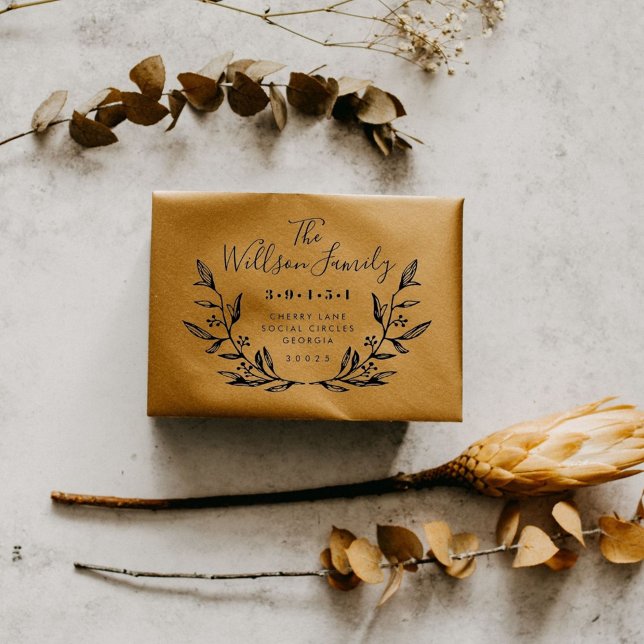 Wreath Family Name Return Address Rubber Stamp (Creator Uploaded)