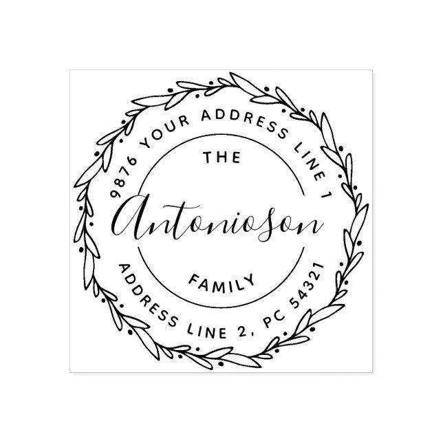 Wreath Family Names return address Rubber Stamp (Imprint)