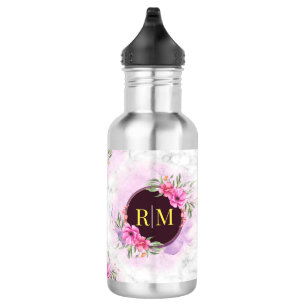 Wreath Floral Initial Letter Monogram Name Marble 532 Ml Water Bottle