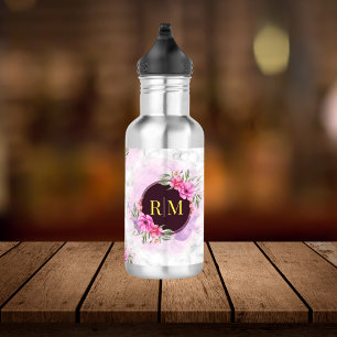 Wreath Floral Initial Letter Monogram Name Marble 532 Ml Water Bottle