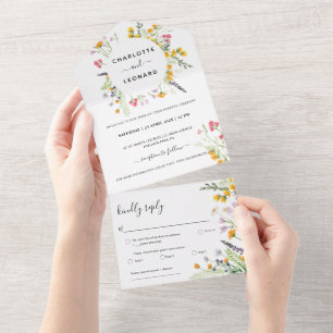 Wreath Floral Watercolor Wedding All In One Invitation
