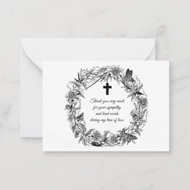 Wreath Flower Frame After Funeral Thank You Cards (Front)