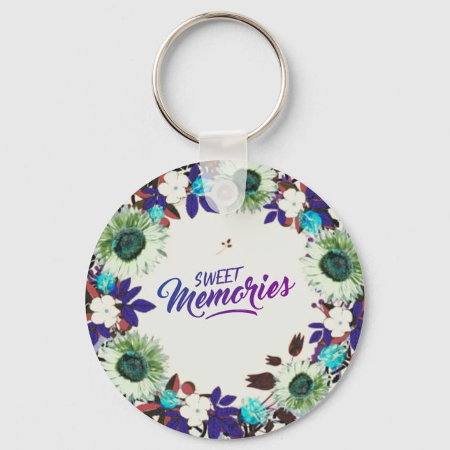 Wreath Flowers Greenery Floral Religious Gift Art Key Ring (Front)