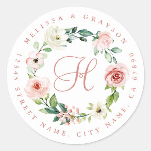 Wreath Flowers Personalised Initial Round Stickers