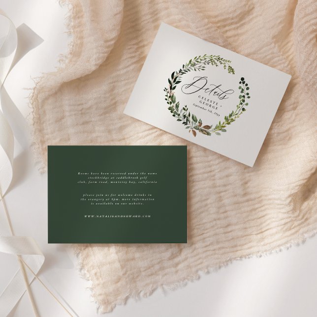 Wreath foliage botanical green barn wedding detail card (Creator Uploaded)