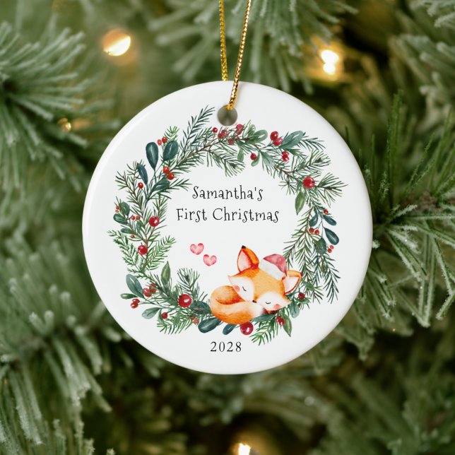 Wreath Fox Baby's First Christmas Tree Ornament  (Creator Uploaded)