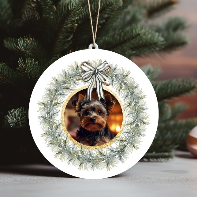 Wreath Gold Frame Custom Pet Photo Ceramic Ornament (Wreath Gold Frame Custom Pet Photo Ceramic Ornament)