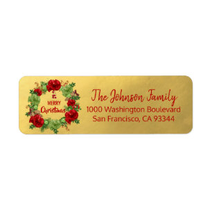Wreath Gold Holiday Christmas Return Address